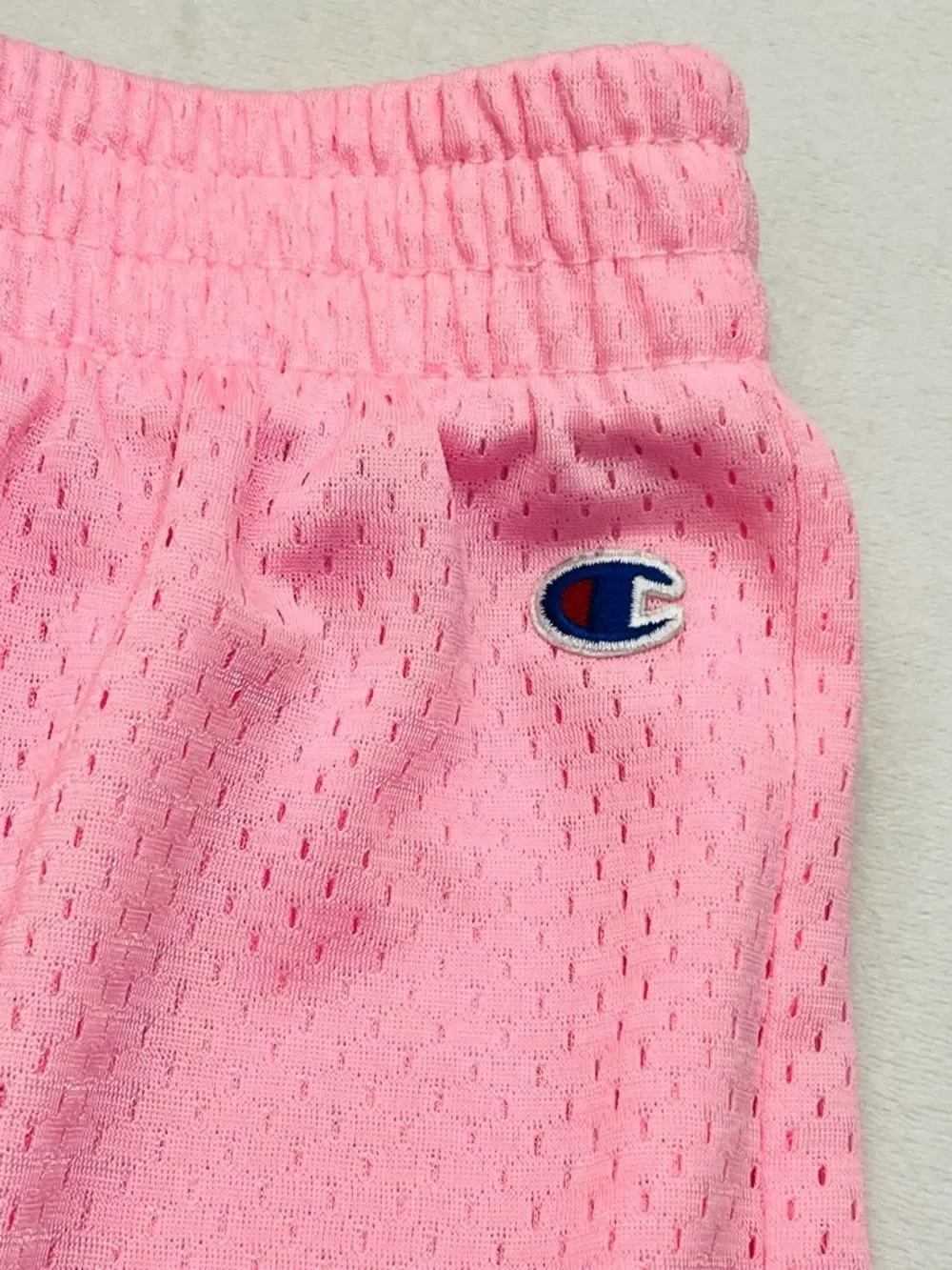 Champion Pink Vibrant Mesh Authentic Athletic Shorts w Script Logo Girls Sz XL